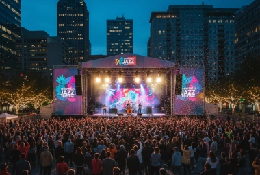 Crowd enjoying Montreal Jazz Festival